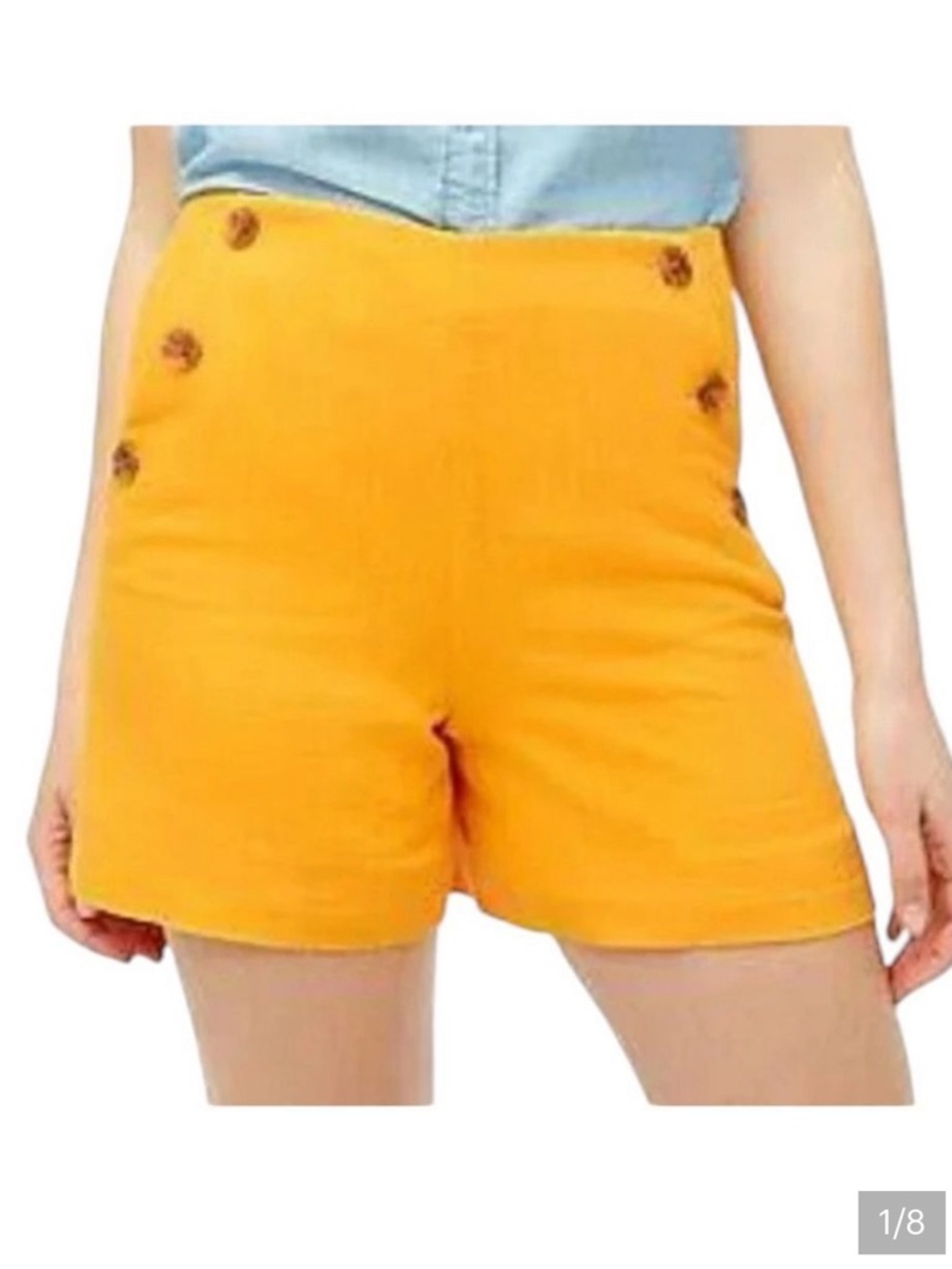 Size 4 J Crew marigold yellow linen blend shorts lined button details side zip